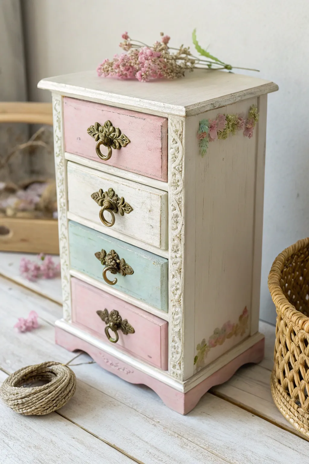 Transform your doll room with this charming vintage-inspired dresser, perfect for adding a touch of nostalgia and elegance.