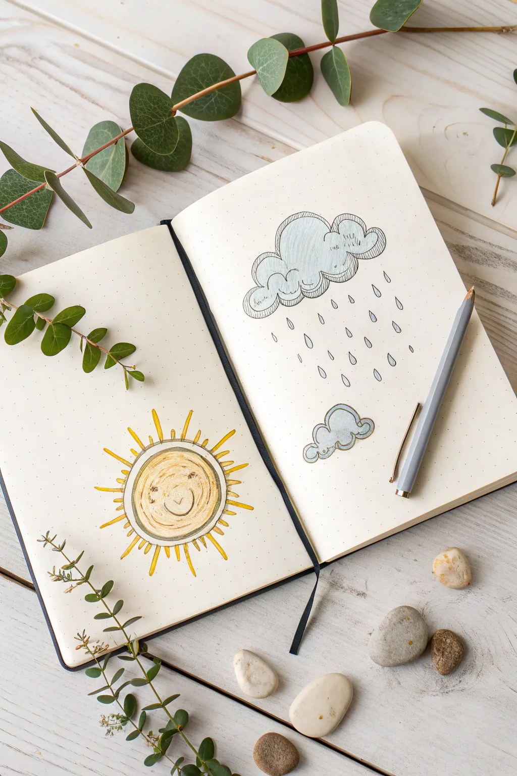 Capture the essence of your day with a touch of whimsical weather doodles. ☀️☁️ #WeatherWhimsies #MinimalistArt