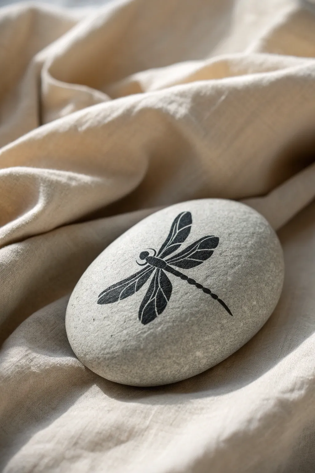 Embrace Zen with minimalist dragonfly art on natural stone.