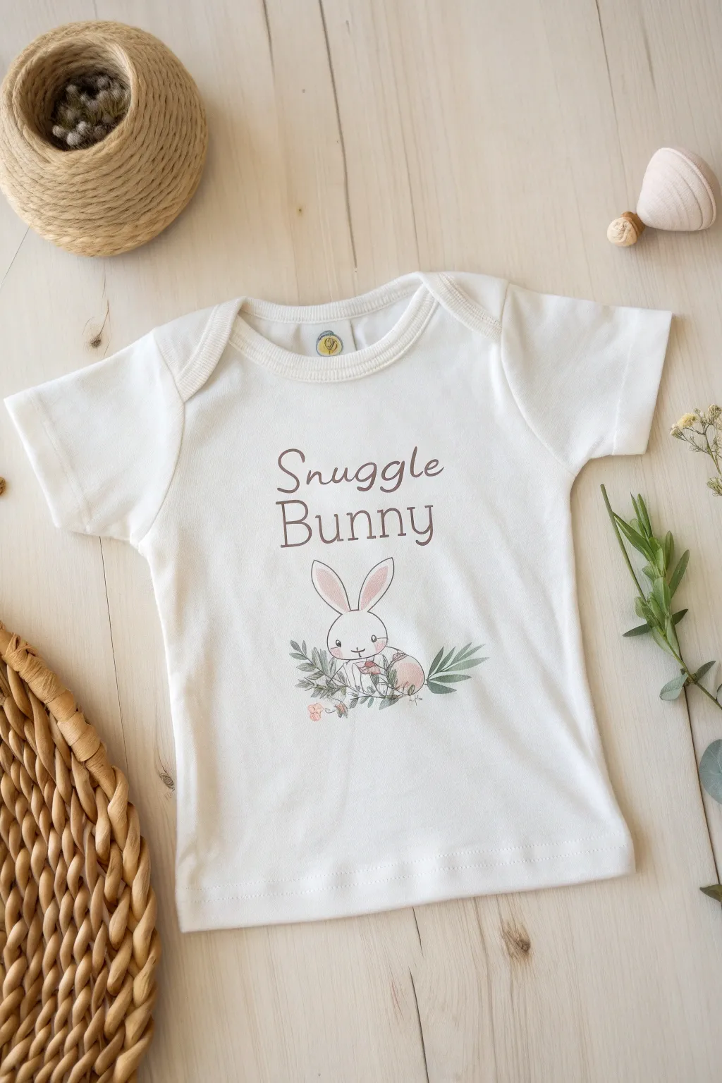 Adorable 'Snuggle Bunny' shirt: A perfect blend of Scandinavian minimalism and boho charm for your little one's first Easter.