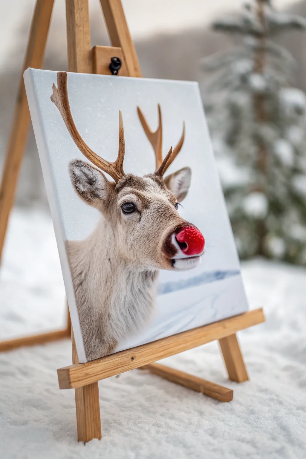 Capture the magic of Christmas with Rudolph's iconic red nose shining brightly!