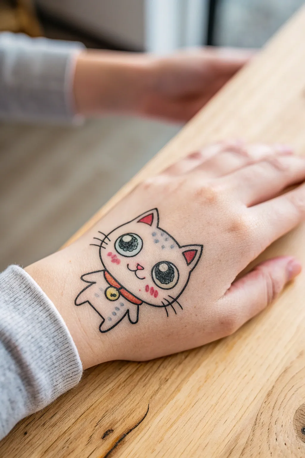 Bring a touch of whimsy to your day with this adorable hand-drawn cartoon cat. Perfect for a playful, stylish look!