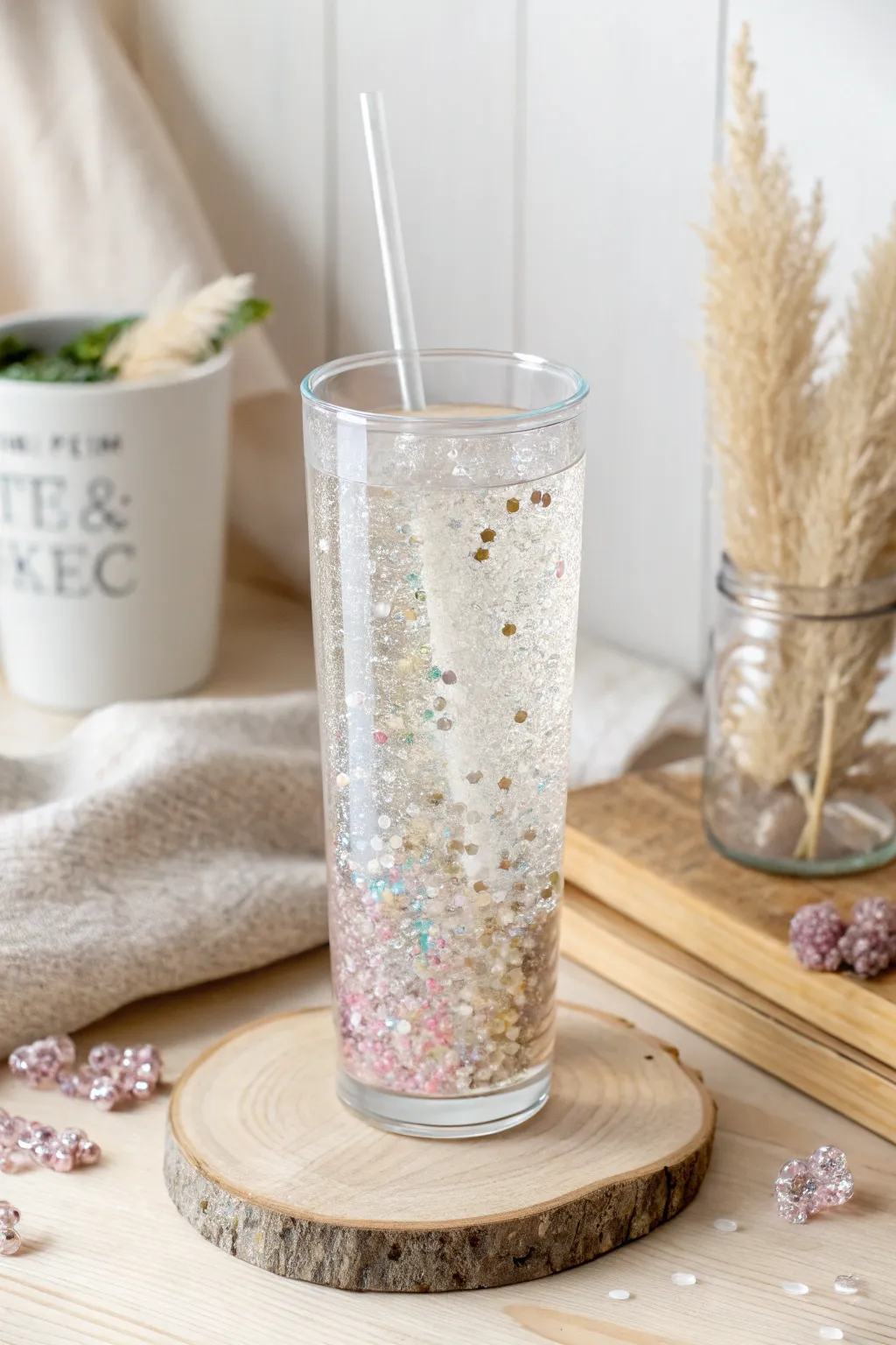 Add a touch of sparkle to Mother's Day with this elegant floating glitter tumbler—where simplicity meets shine.