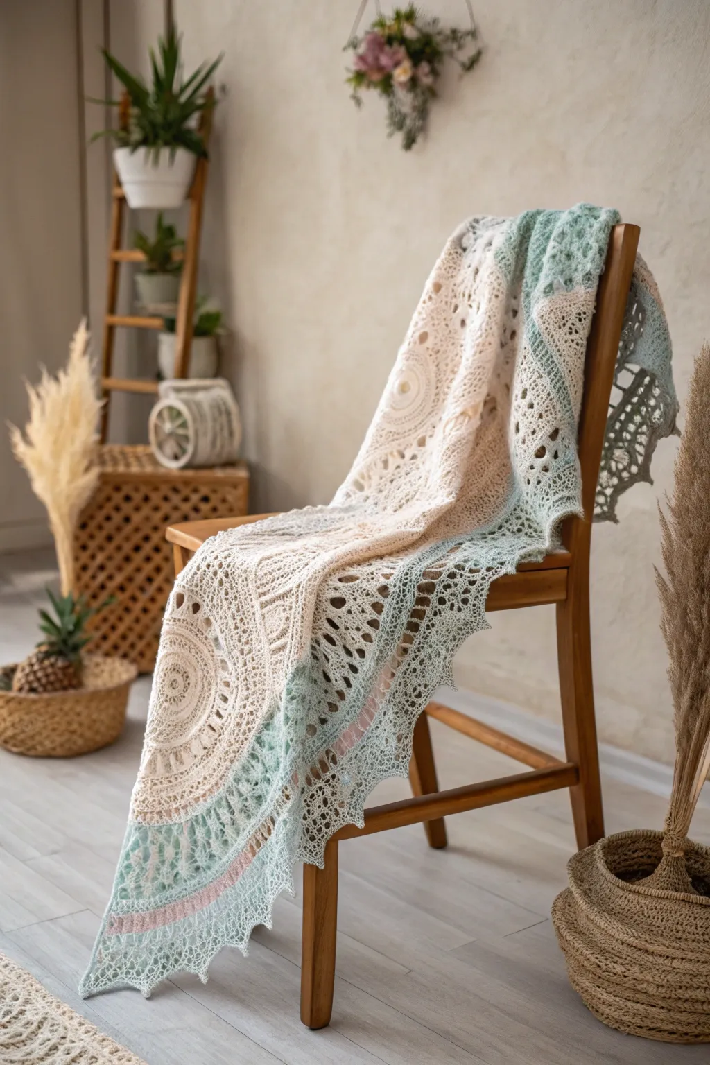 Embrace elegance with a handmade lacy shawl, the perfect addition to your minimalist wardrobe.