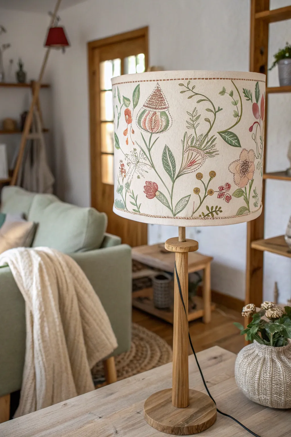 Illuminate your space with floral elegance: a beautifully embroidered lampshade that brings warmth and charm to any room.