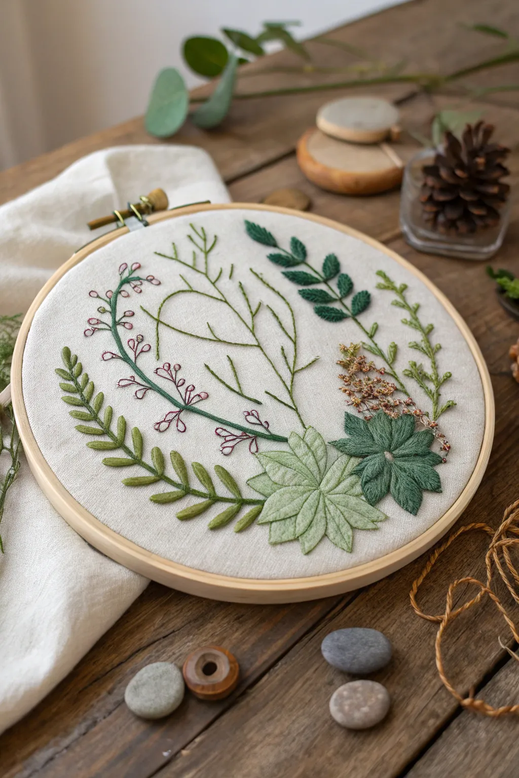 Embrace nature's charm with elegant botanical embroidery, where simplicity meets natural beauty.