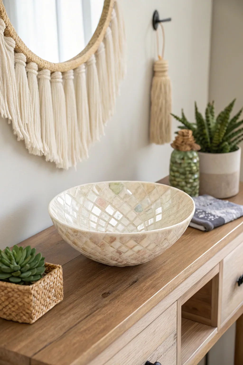 Add a touch of coastal elegance to your entryway with a seashell-inspired bowl that whispers of summer beach escapes.