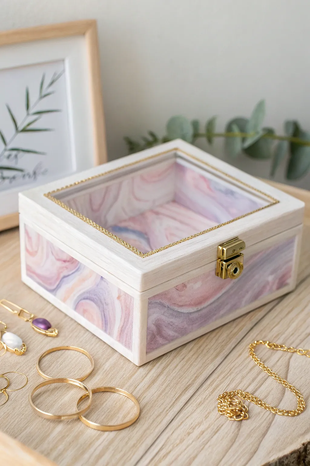 Discover the art of simplicity with this stunning epoxy resin jewelry box, perfect for storing your cherished treasures.