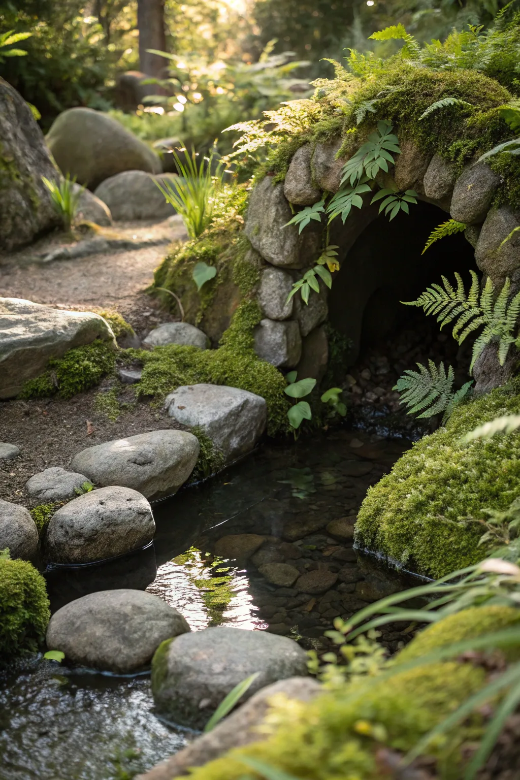 Discover the magic of a hidden grotto in your fairy garden pond, where simplicity meets enchantment.