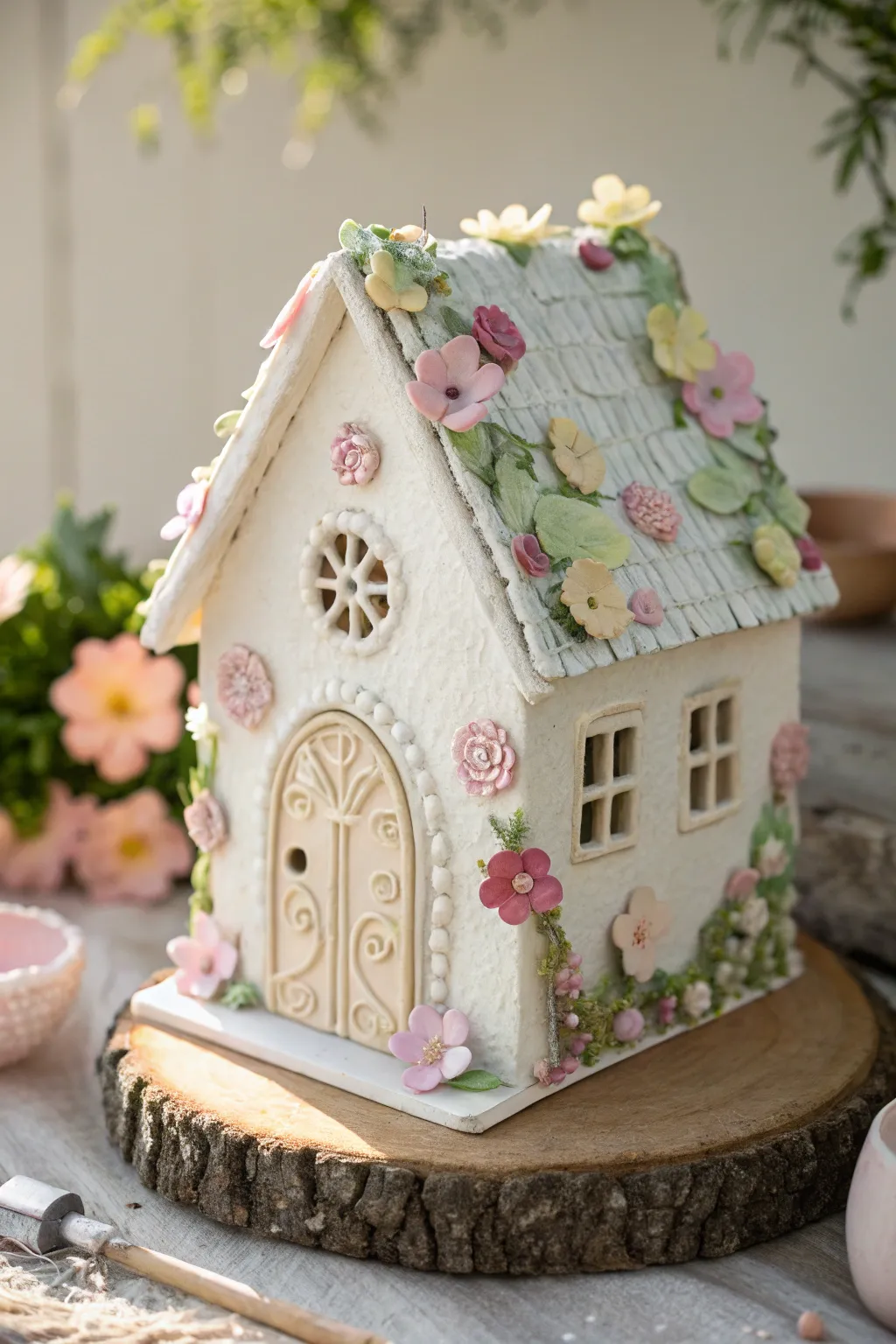 Embrace the magic of spring with this charming pastel fairy house, a perfect blend of minimalist elegance and boho flair.