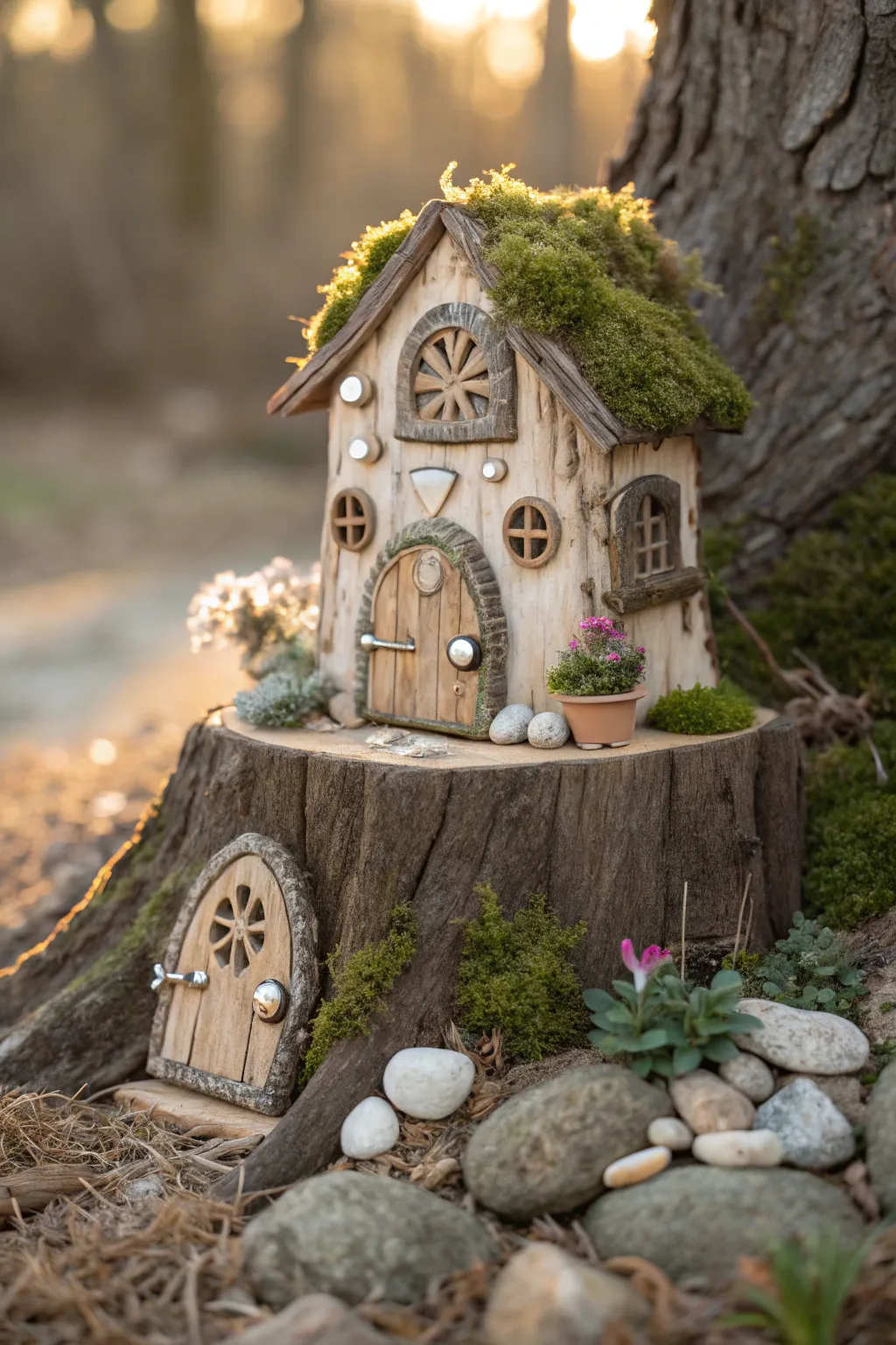 Discover the magic hidden within nature's embrace with this enchanting fairy house.