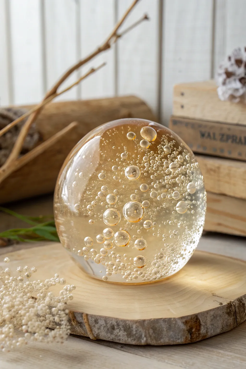 Dive into the beauty of resin art with playful bubble effects, capturing the essence of water in a minimalist masterpiece.