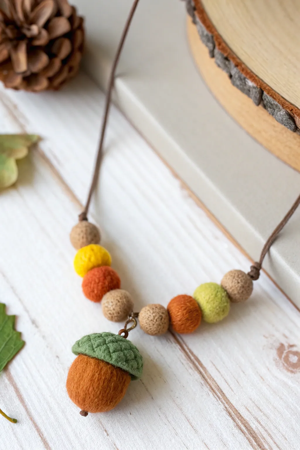 Crafted with love: Embrace autumn with these charming felt acorn necklaces!