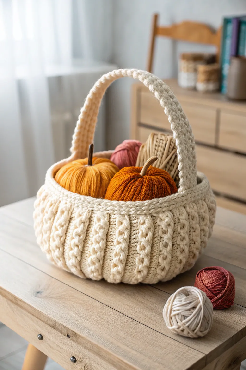 Embrace fall with a charming crochet pumpkin basket, perfect for storing your cozy yarns or autumn treats.
