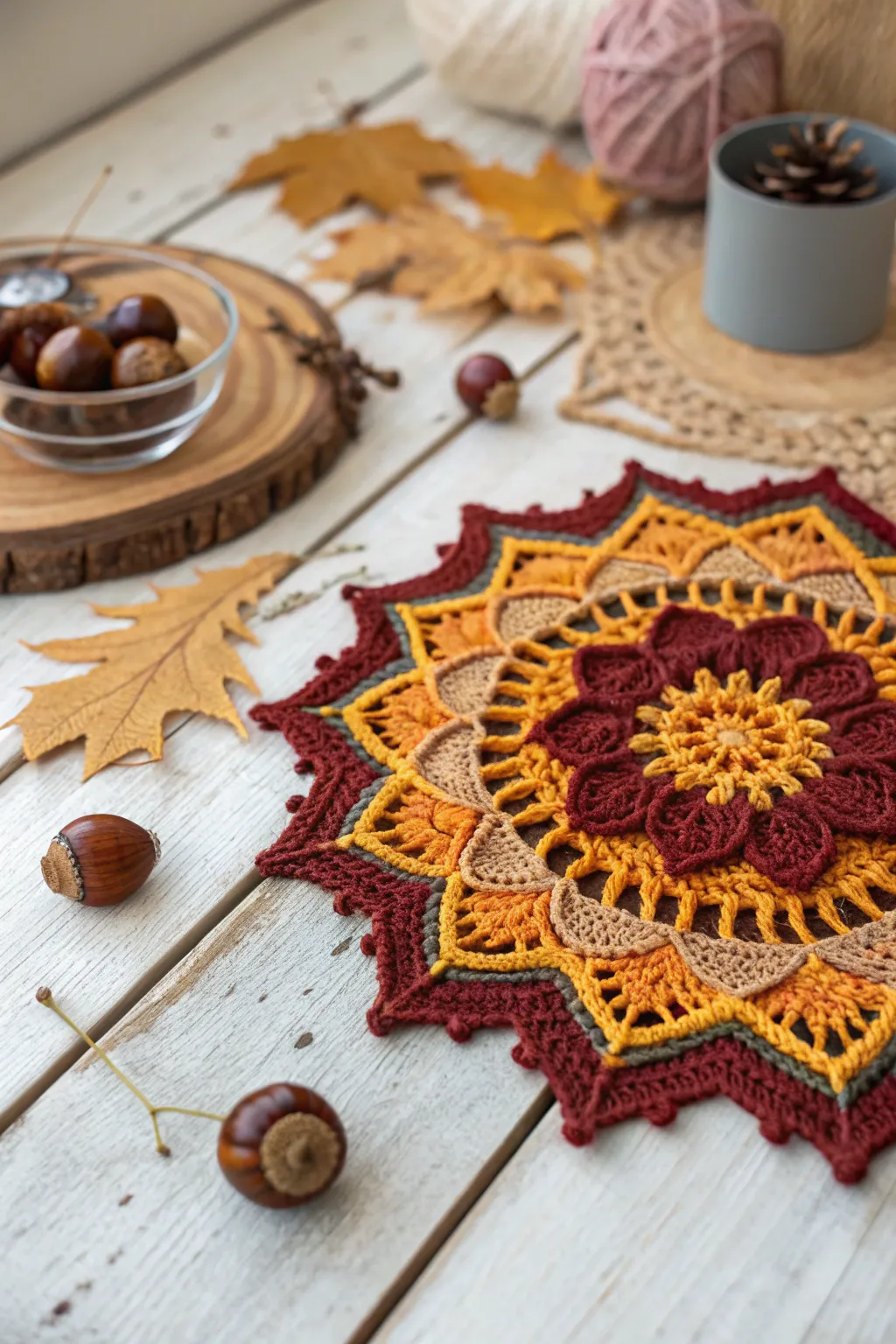 Embrace the warmth of fall with this stunning Autumn Spice Mandala centerpiece.