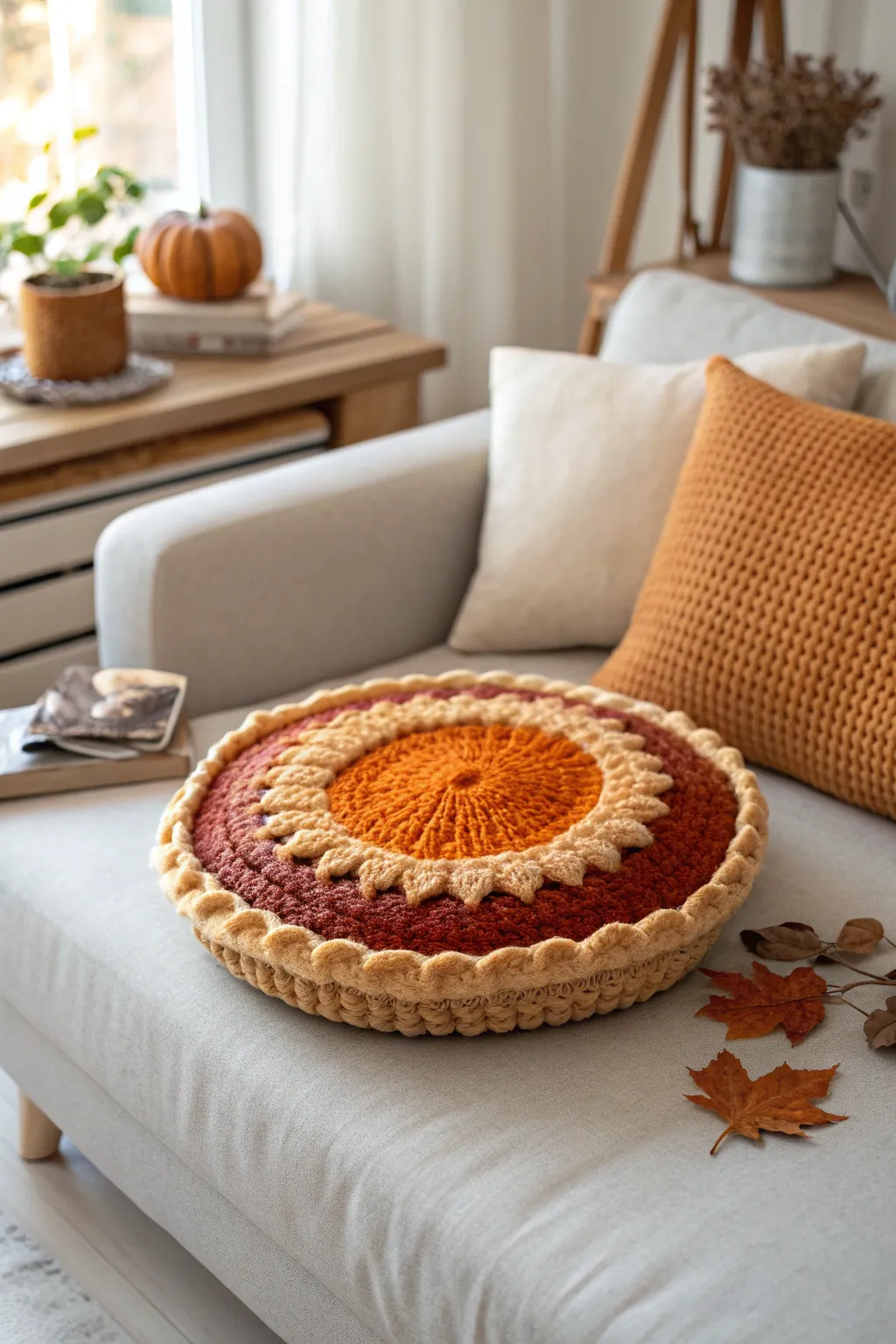 Add a slice of cozy charm to your space with this delightful pumpkin pie pillow—where comfort meets craftsmanship.