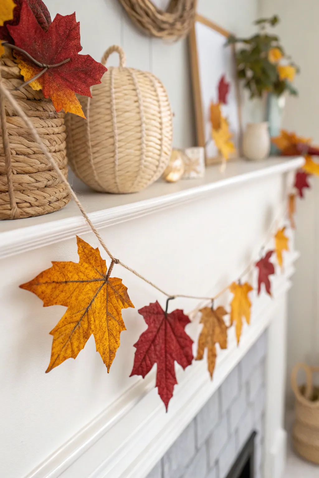 Embrace the beauty of autumn with a handcrafted leaf garland, adding a touch of nature and elegance to your minimalist decor.