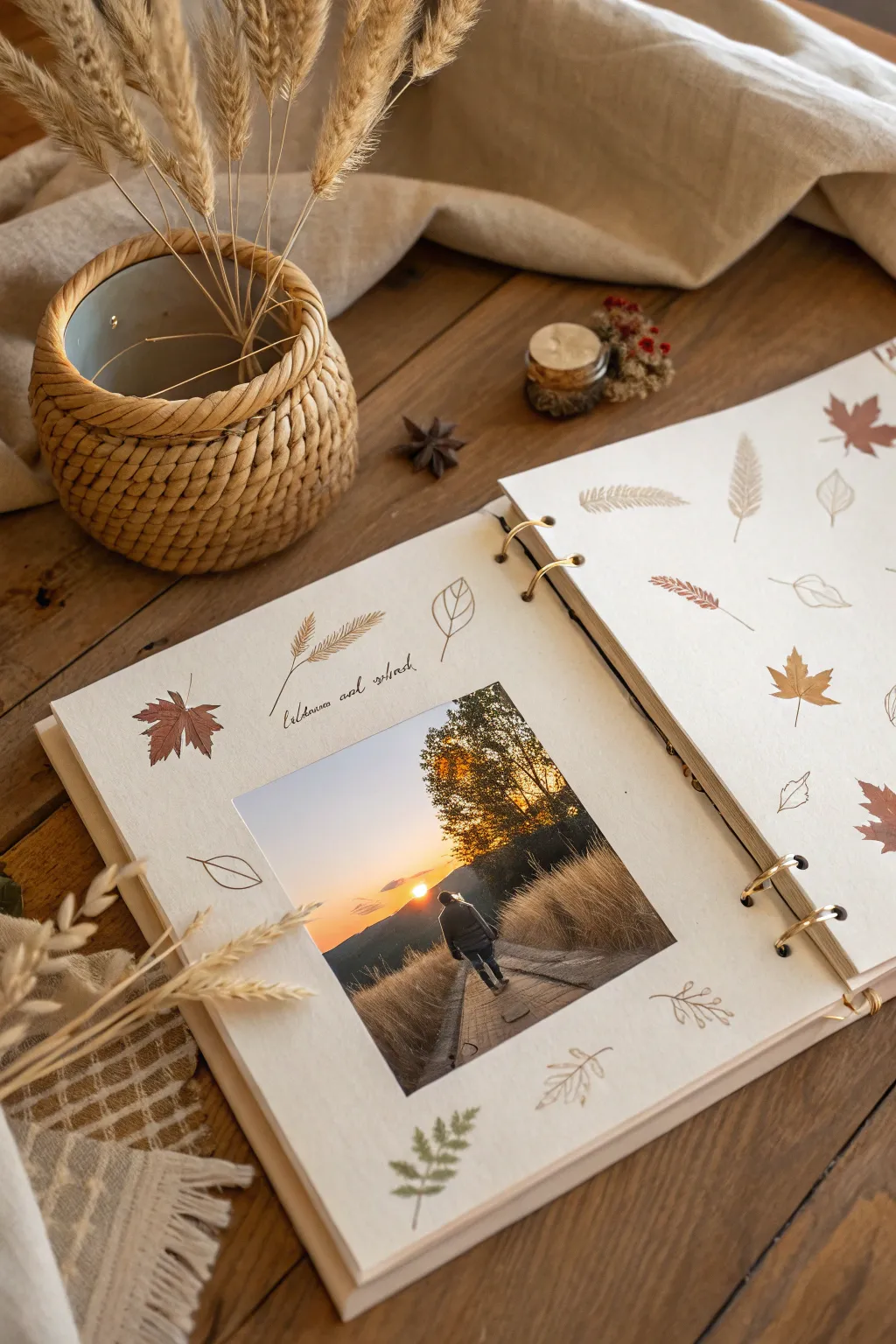 Embrace the warmth of the golden hour in your fall scrapbook creations.