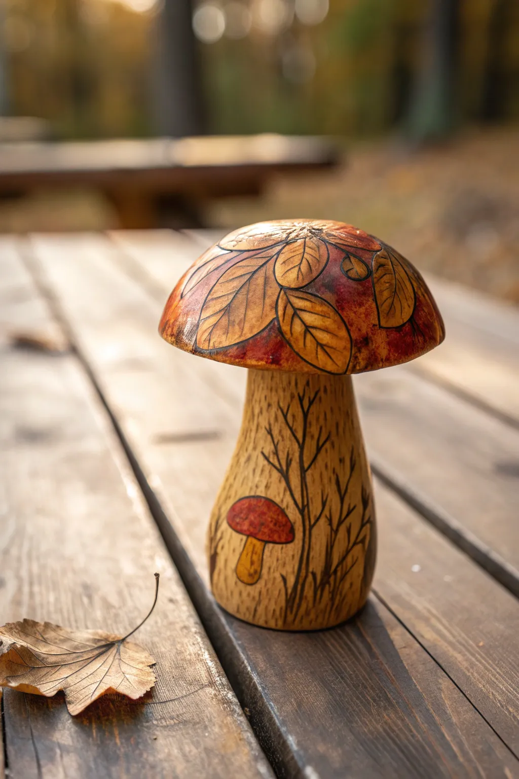 Add a touch of whimsy to your fall decor with handcrafted wooden mushrooms.