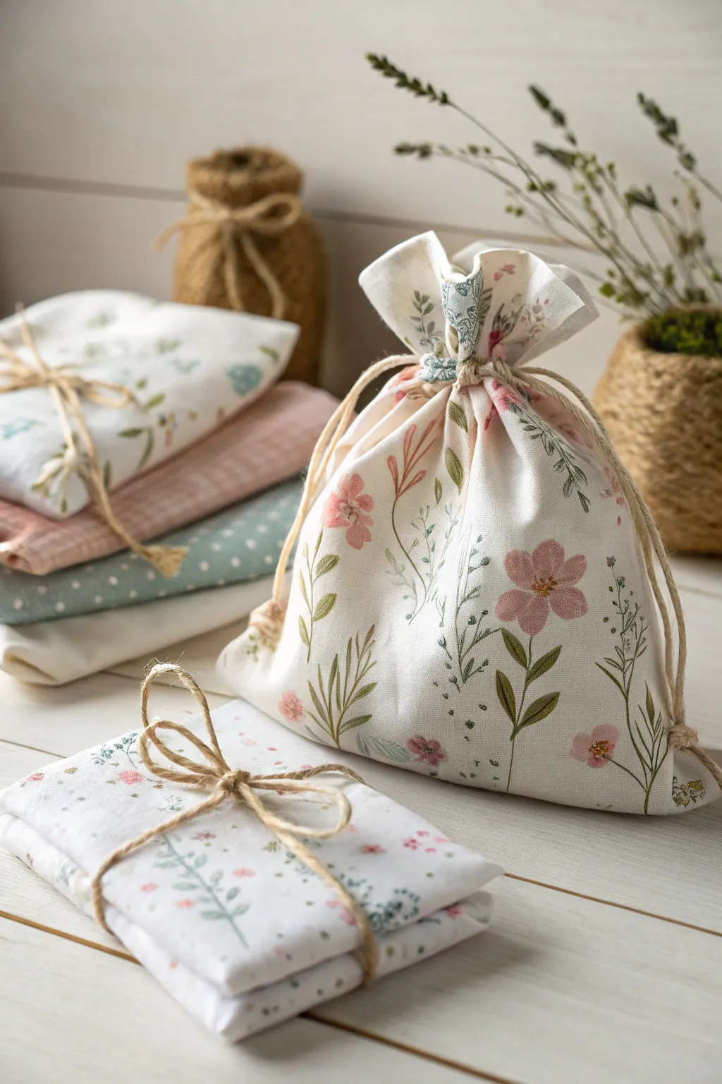 Elevate your gift-giving with these charming handmade fabric gift bags, perfect for adding a personal touch to any occasion.