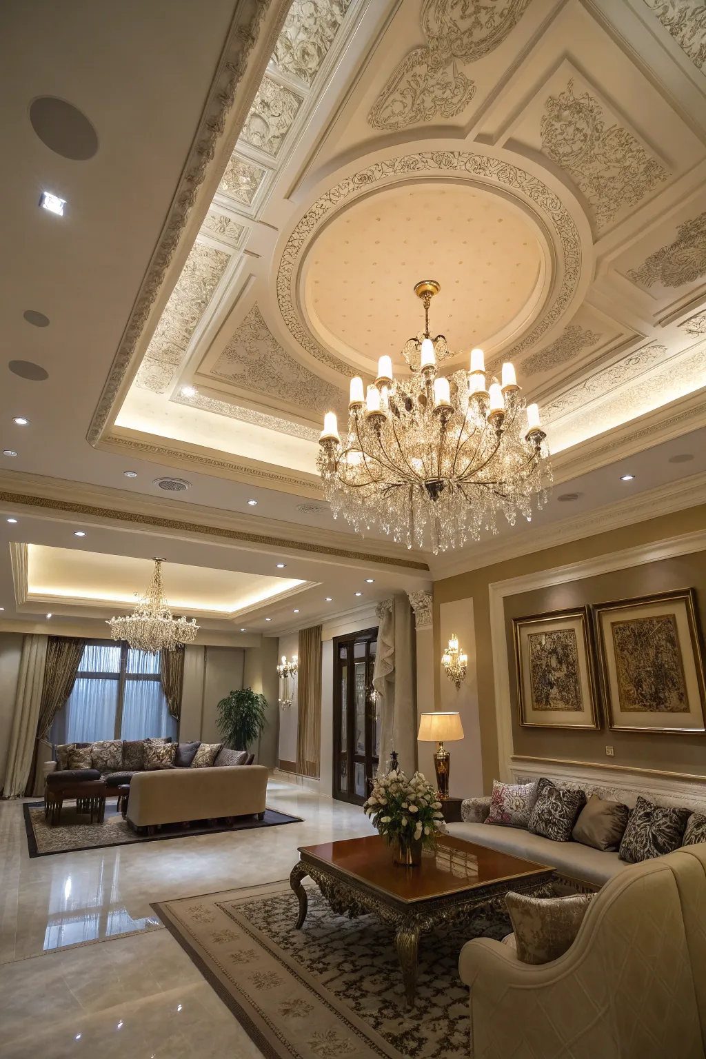 Double layers create extra height and elegance in your faux tray ceiling.