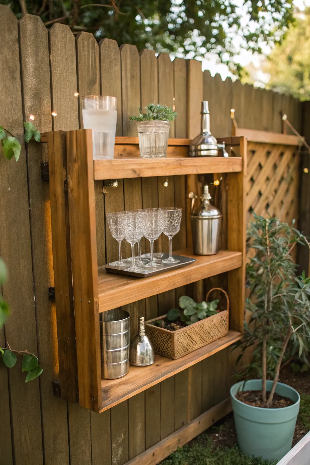 Elevate your outdoor gatherings with a handcrafted fence bar setup, where style meets functionality.