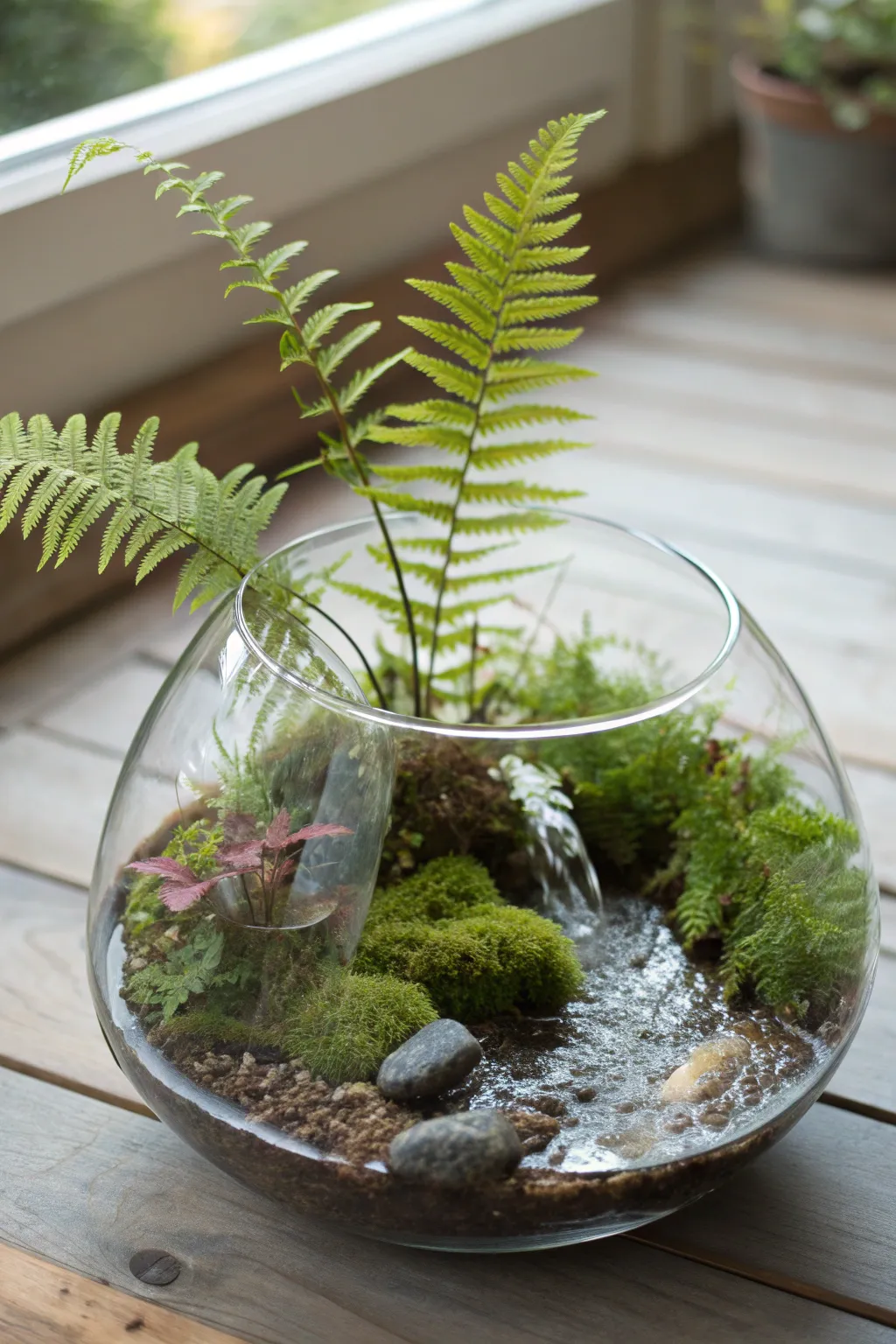 Bring a slice of the rainforest into your home with this serene fern terrarium, showcasing the perfect blend of simplicity and natural beauty.