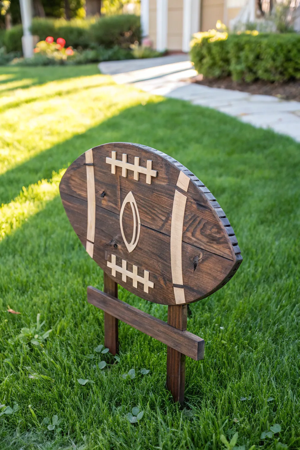 Welcome your guests with a touch of rustic charm: handcrafted football yard signs from reclaimed wood.