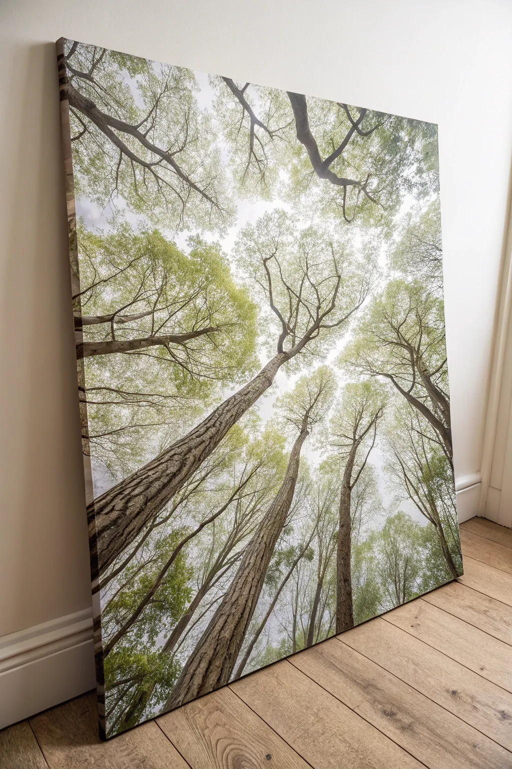 Discover the serene beauty of nature with this minimalist forest canopy painting, perfect for those who appreciate simplicity and craftsmanship.