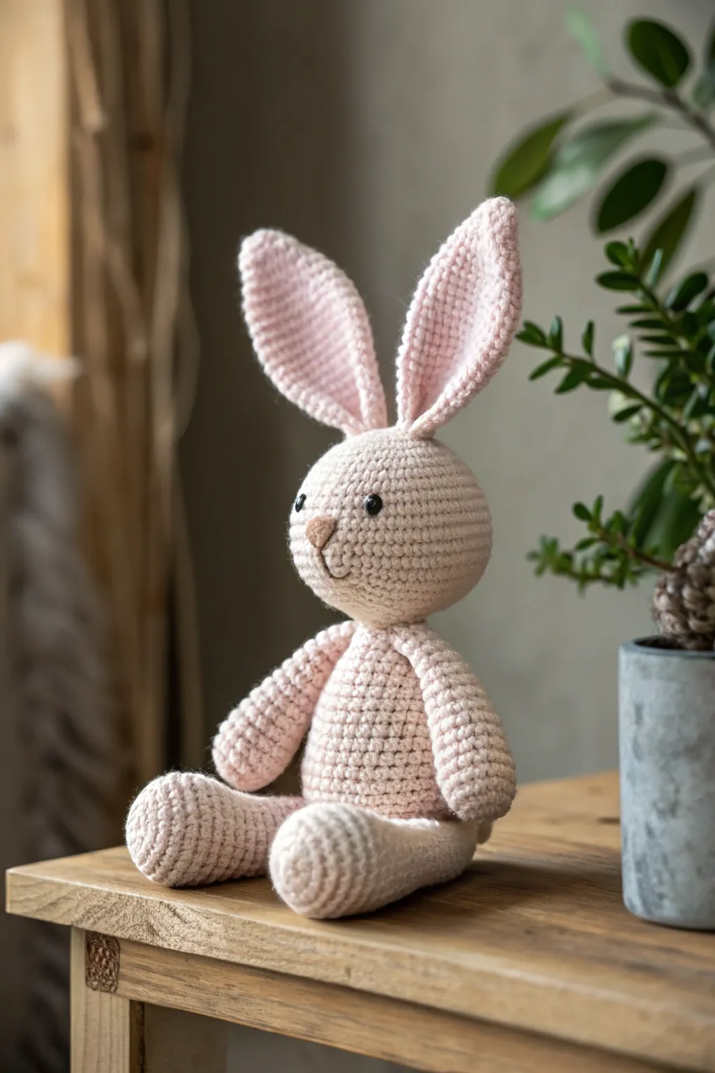 Embrace the joy of crafting with this adorable hand-crocheted amigurumi bunny, perfect for adding a touch of whimsy and warmth to any space.