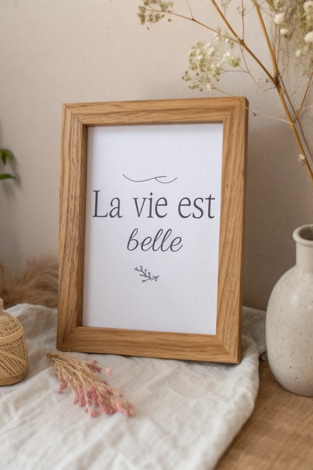 Embrace simplicity and elegance with this handcrafted French script wall art.