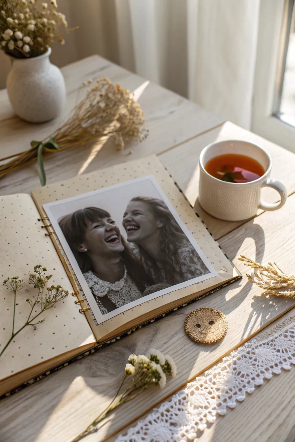 Capture timeless memories with a vintage touch in your friendship scrapbook. 🌿📸