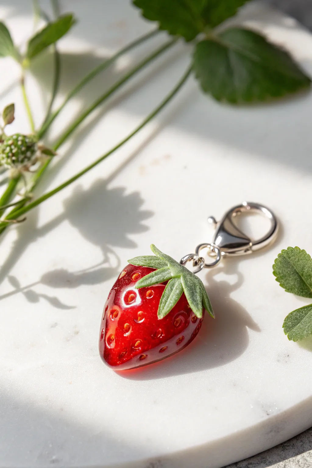 Add a splash of joy with this playful strawberry charm, perfect for summer vibes.