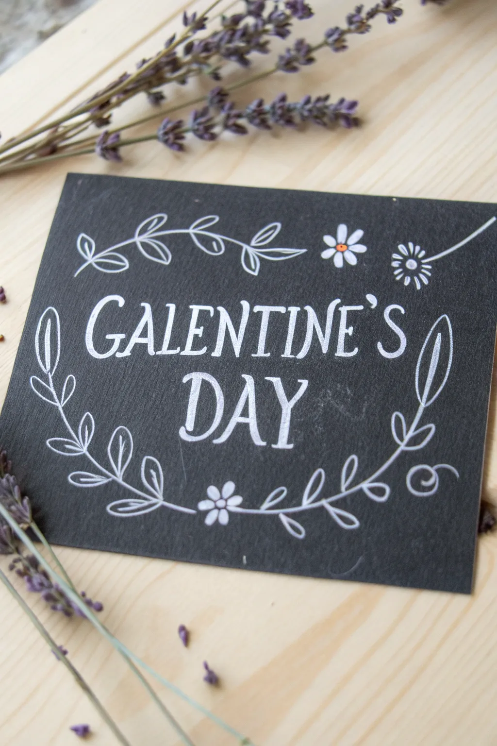 Send love with a handmade touch: Galentine's Day chalkboard card, crafted with simplicity and charm.