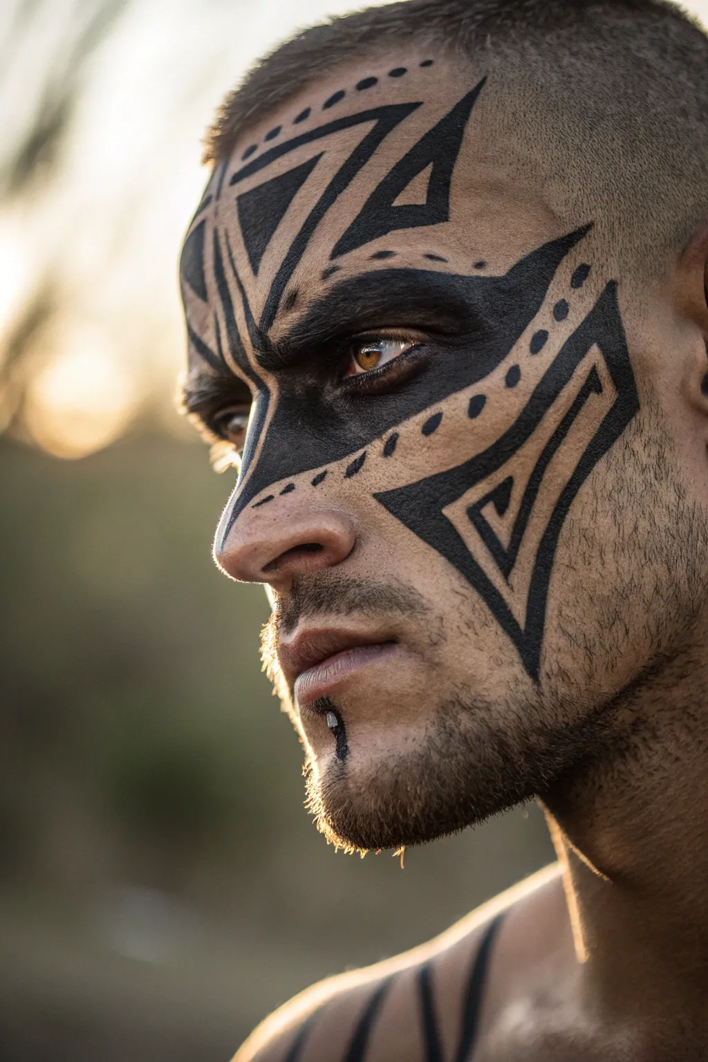 Unleash your inner warrior with bold under-eye tribal designs, perfect for making a fierce statement on game day.