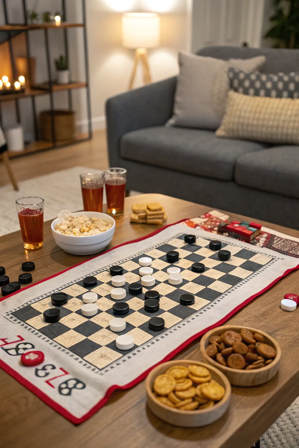 A checkerboard table runner adds a classic touch to your decor.