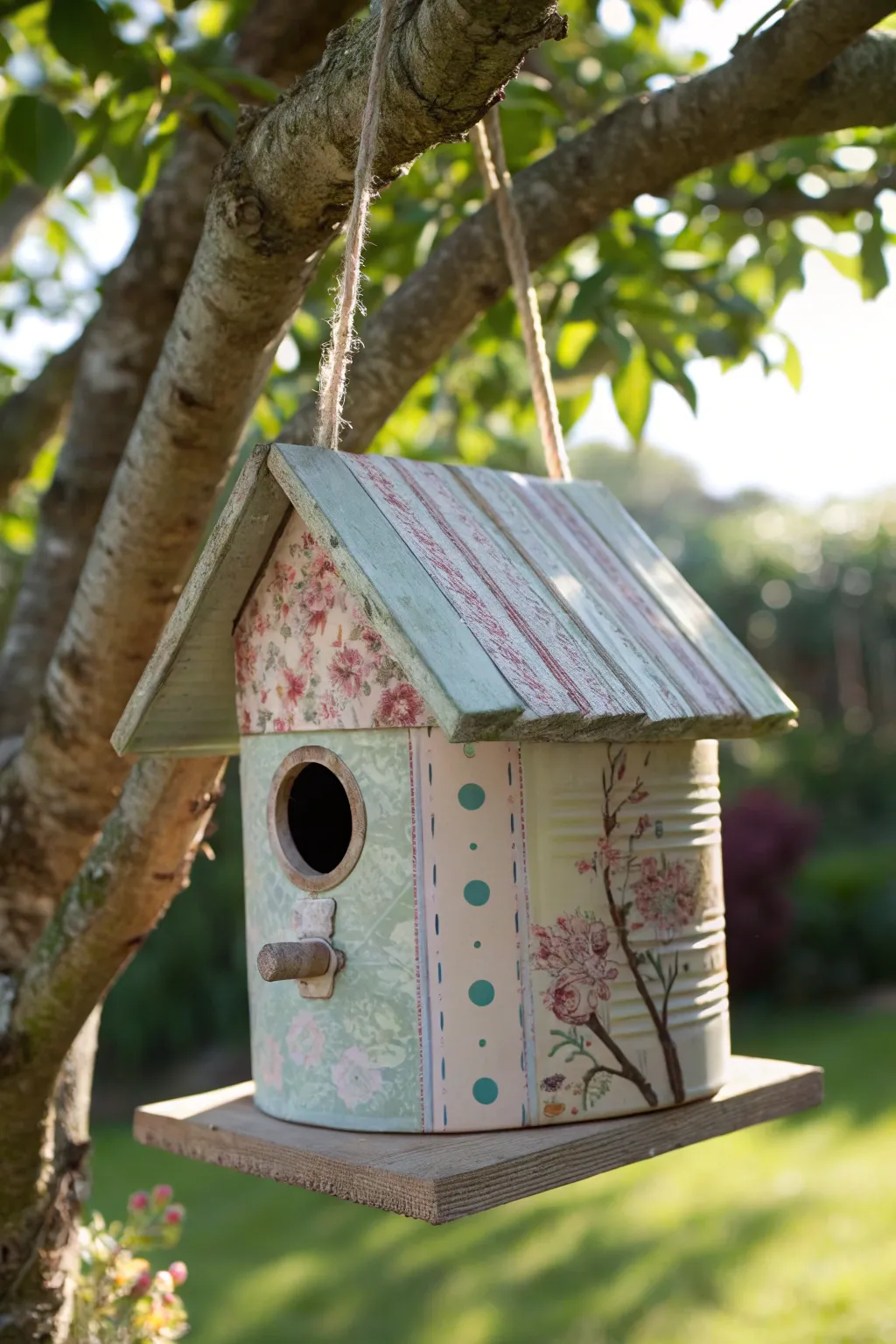 Transform your garden with a charming recycled birdhouse that welcomes nature's melodies.