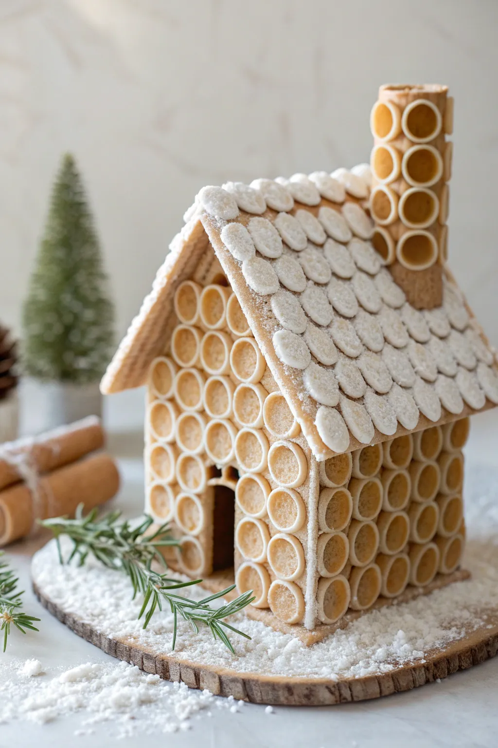 Elevate your gingerbread house with an elegant wafer roll chimney - where simplicity meets sophistication.