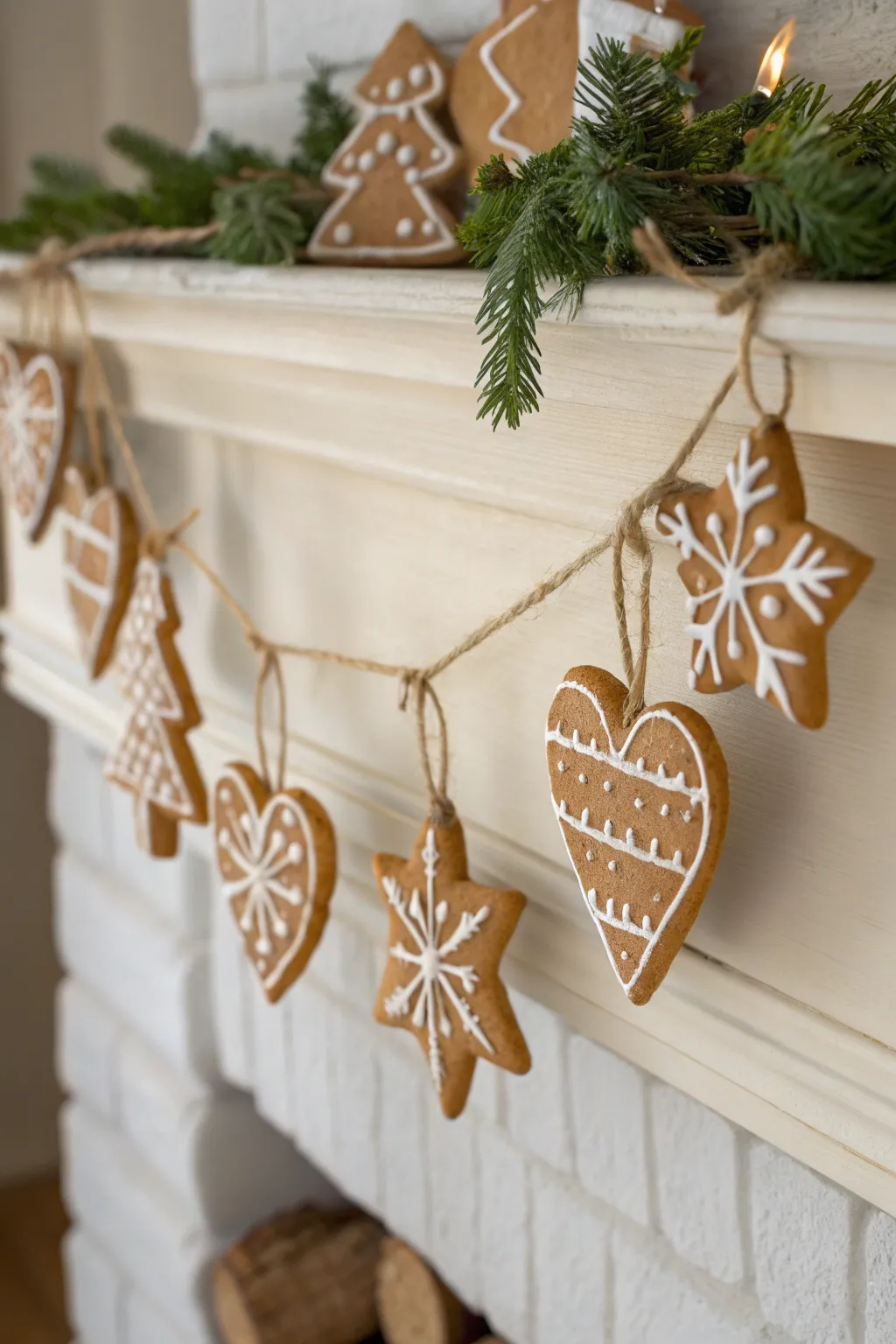 Add a touch of festive charm with a handcrafted gingerbread cookie garland.