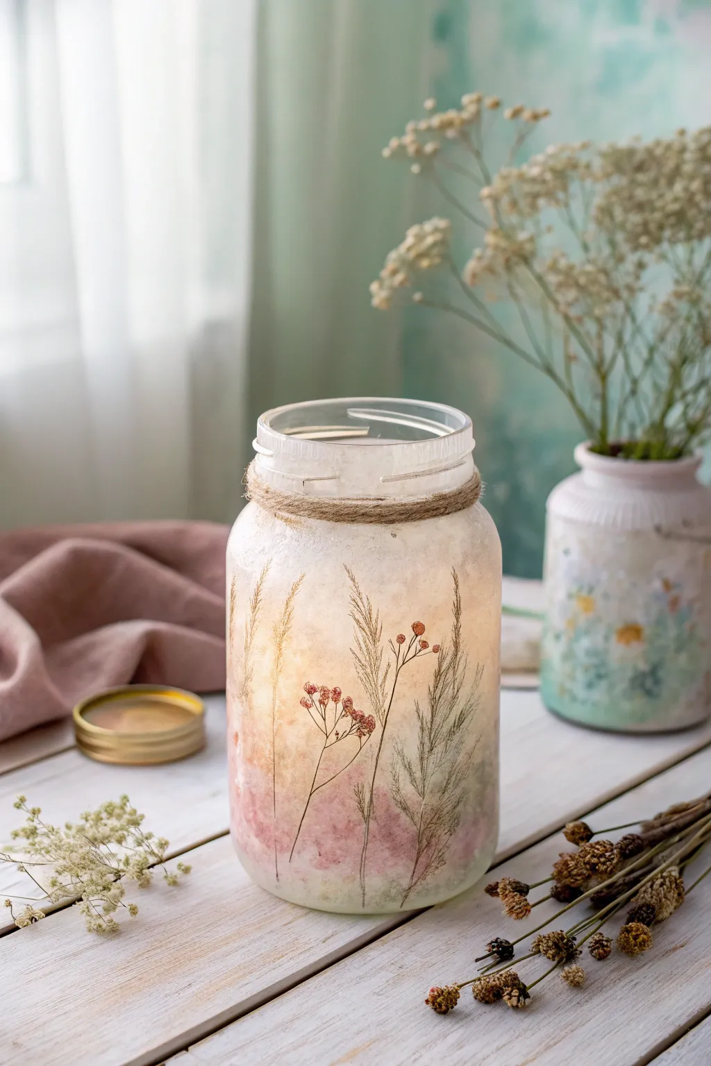 Transform your space with the rustic charm of frosted glass jars, where simplicity meets boho elegance.