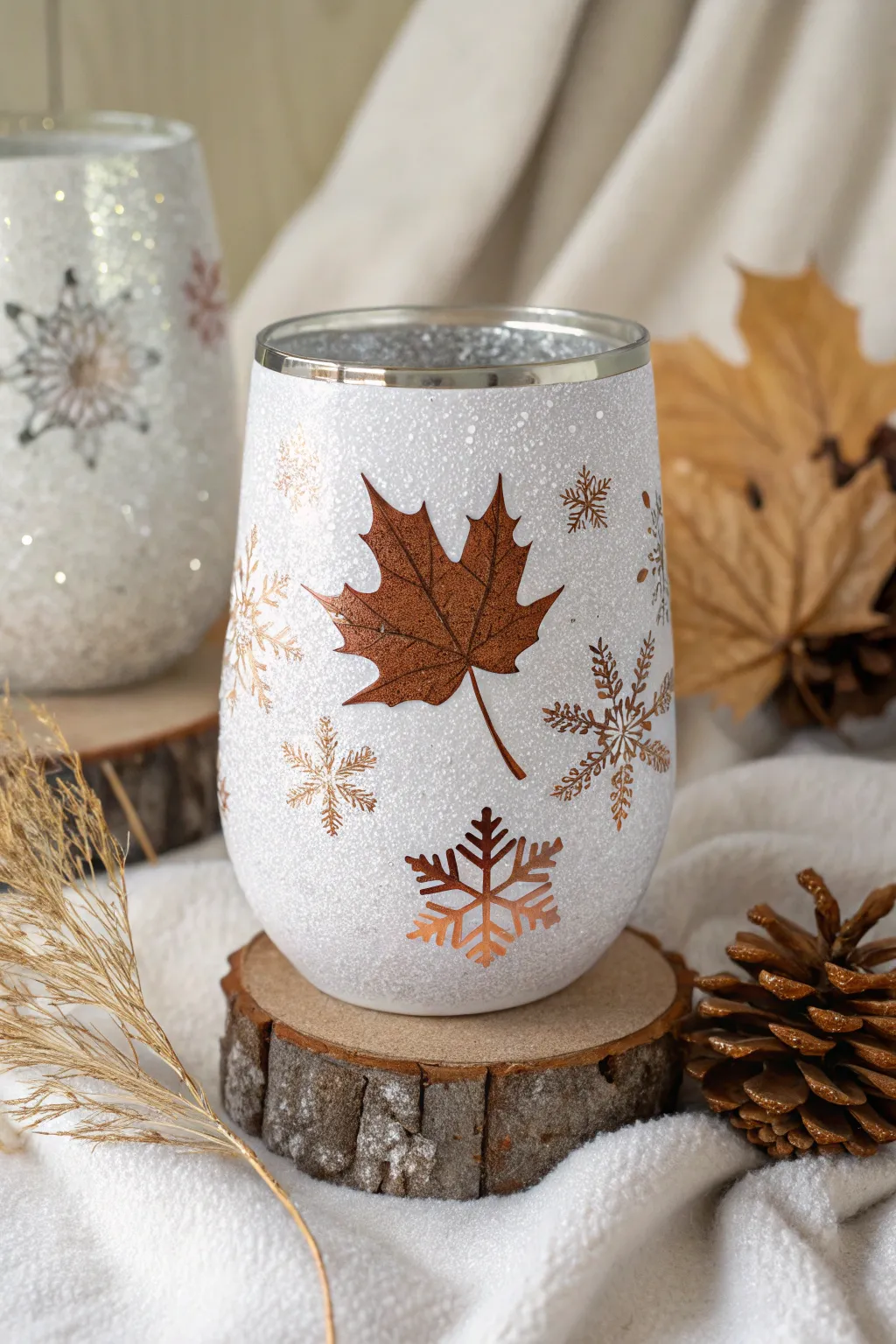 Embrace the beauty of the seasons with this stunning glitter wine tumbler, perfect for those who cherish simplicity and elegance.