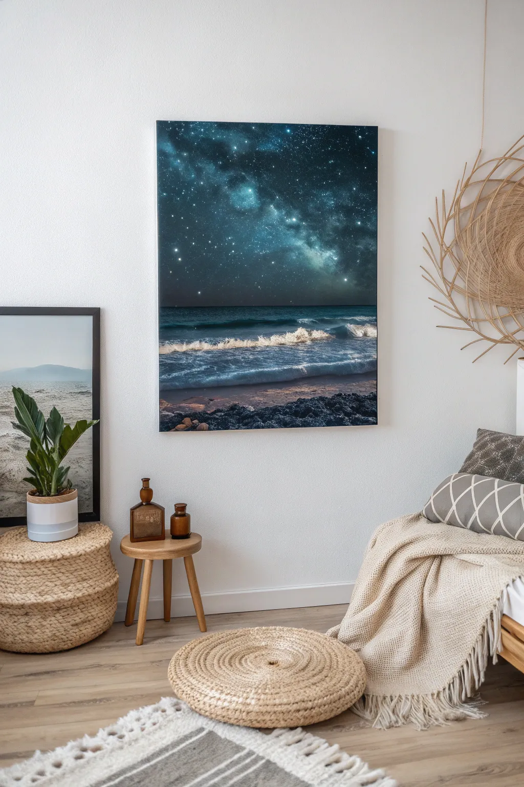 Bring the serene beauty of a starry ocean night into your home with this glow-in-the-dark masterpiece.