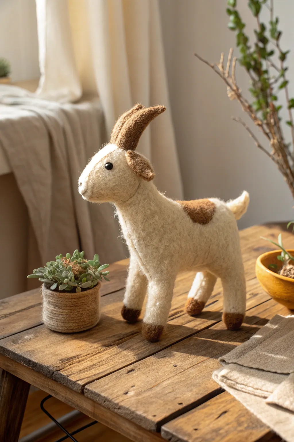 Embrace the cozy charm of handcrafted felt goat plushies, perfect for a touch of minimalist whimsy.