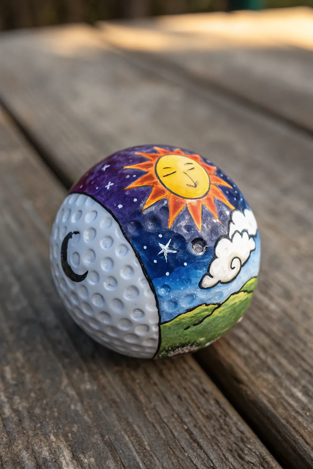 A perfect blend of day and night, captured in a golf ball masterpiece.