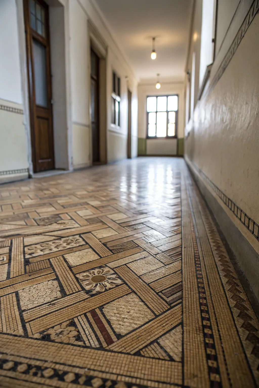 Basketweave tiles add intricate texture.