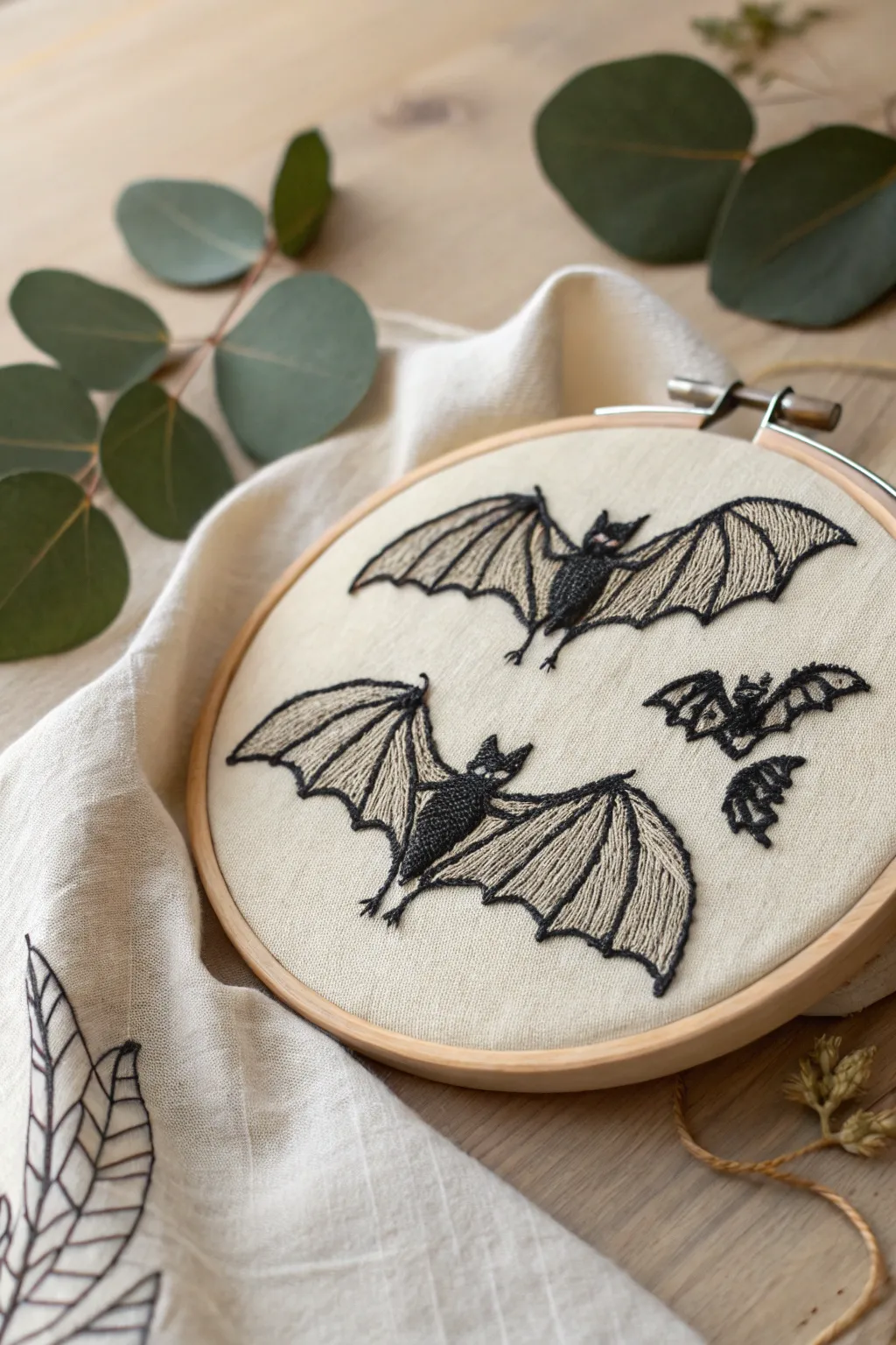 Elevate your Halloween decor with the elegance of embroidered bats in flight. 🎃🦇 #MinimalistBoho #CraftsmanshipBeauty