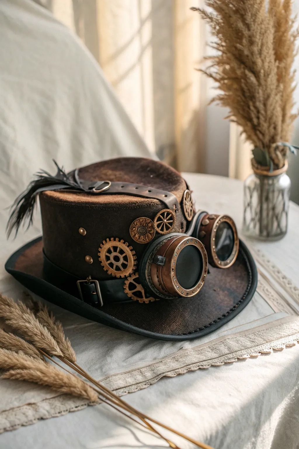 Elevate your Halloween style with vintage-inspired steampunk goggles that add a touch of handcrafted charm.