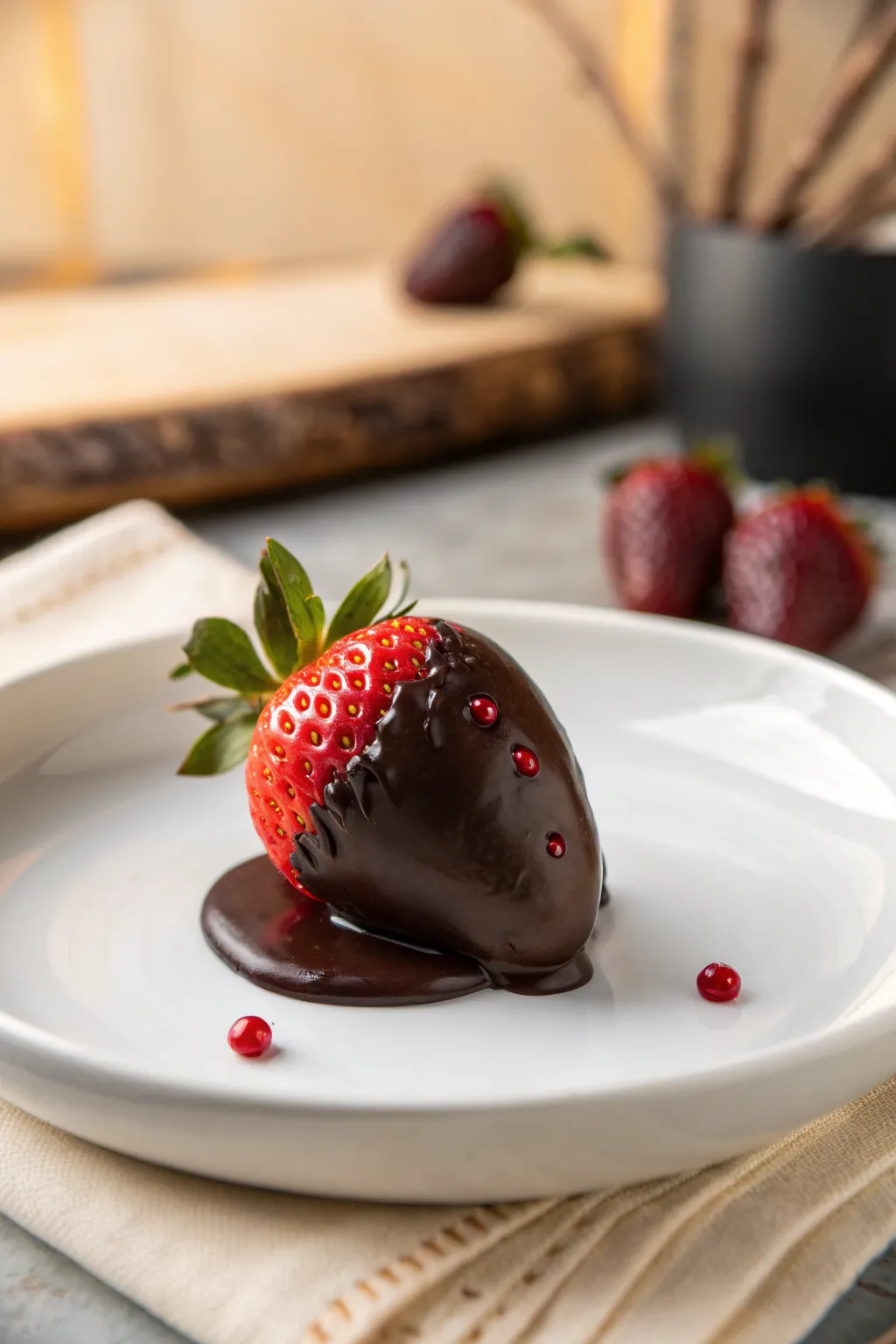 Indulge in the dark allure of Vampire Bite Strawberries for a chic Halloween treat.