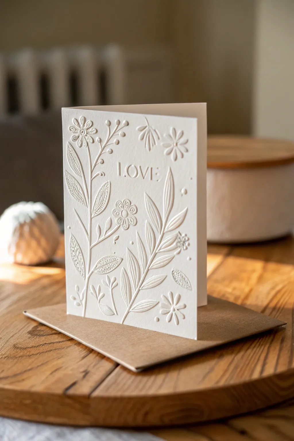Discover the beauty of simplicity with embossed patterns on handcrafted love cards.