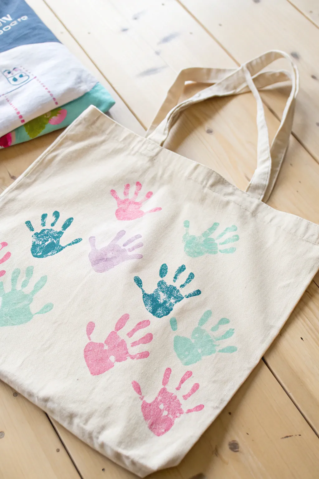 Capture the essence of love with a handprint tote, blending craft and memory in minimalist style.